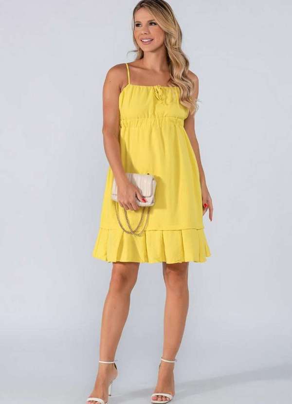 Lamis Vestido Curto Viscose com Babado Amarelo
