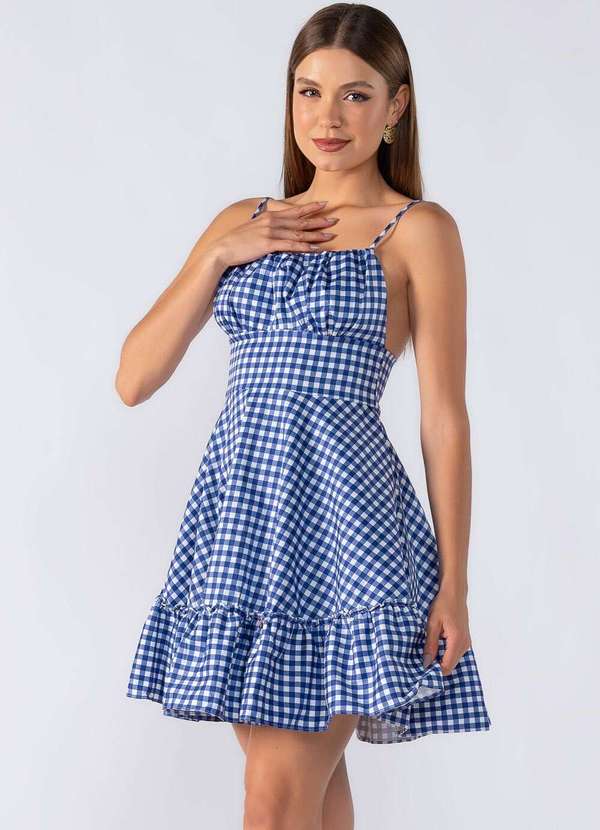 Lamis - Vestido Curto Xadrez Alça Fina Regulavel Azul 3