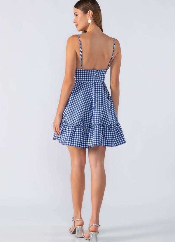 Lamis - Vestido Curto Xadrez Alça Fina Regulavel Azul 4
