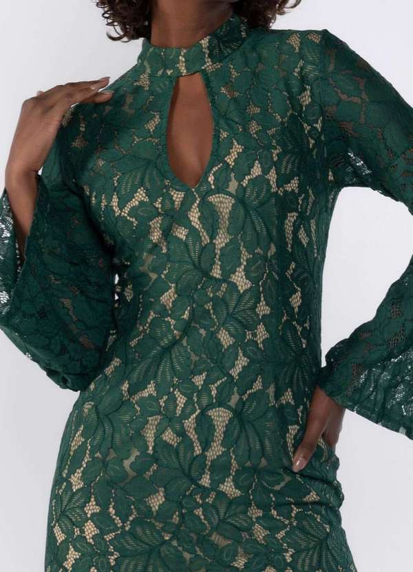 Lamis - Vestido de Renda com Fundo Bege Verde 2