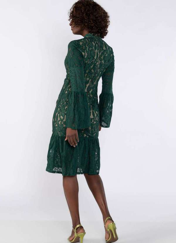 Lamis - Vestido de Renda com Fundo Bege Verde 4