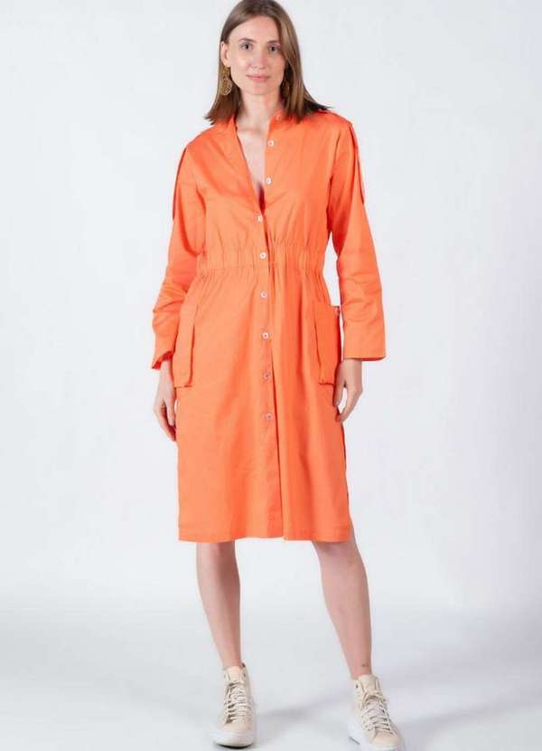 Lamis - Vestido em Algodao com Bolsos Laranja