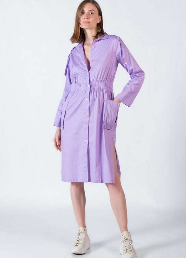 Lamis - Vestido em Algodao com Bolsos Lilas