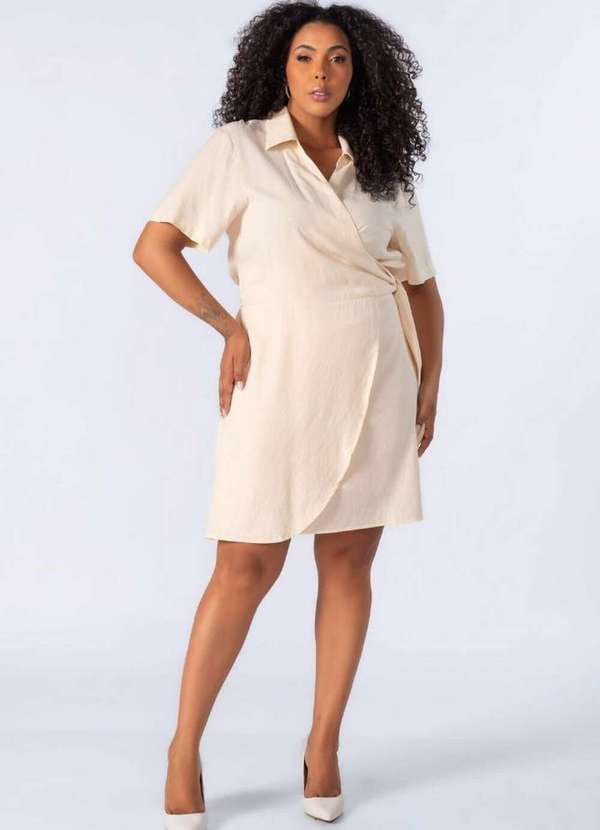 Lamis - Vestido em Algodao Transpassado Bege