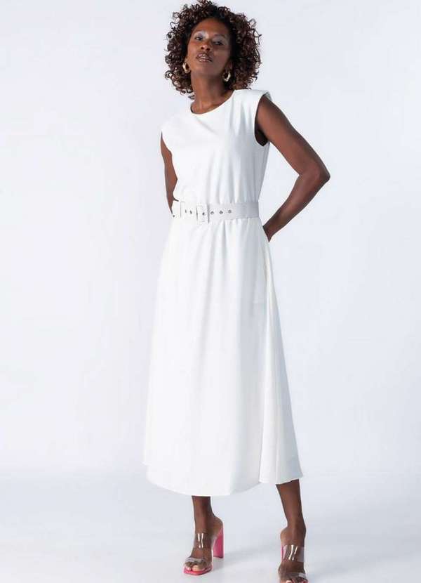 Lamis - Vestido em Crepe Midi Alfaiataria Off White