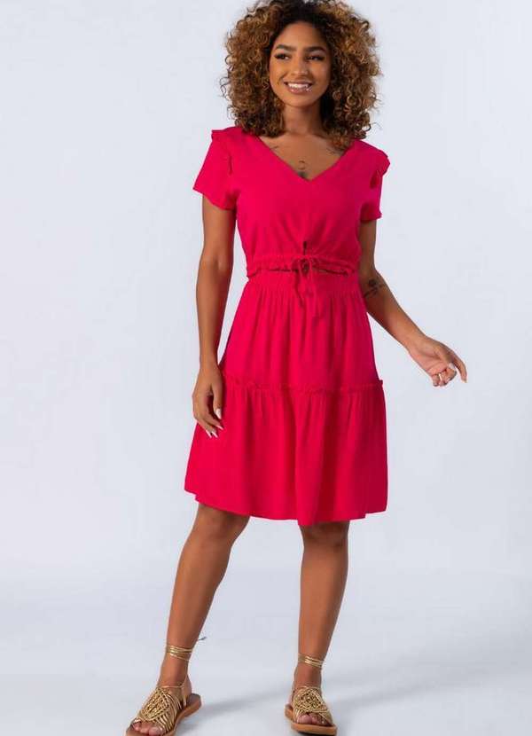 Lamis - Vestido em Viscose com Babados e Ziper Rosa