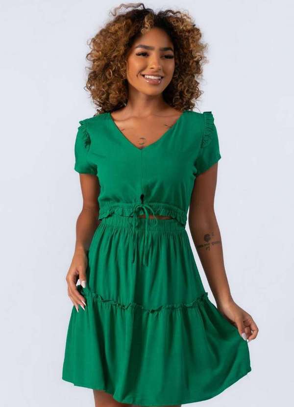 Lamis - Vestido em Viscose com Babados e Ziper Verde 3