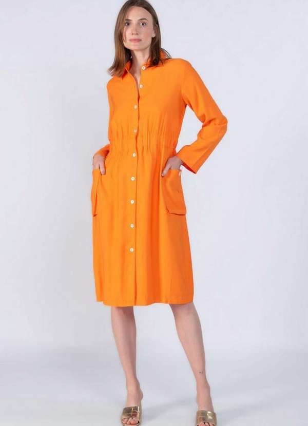 Lamis - Vestido em Viscose Elastico na Cintura Laranja