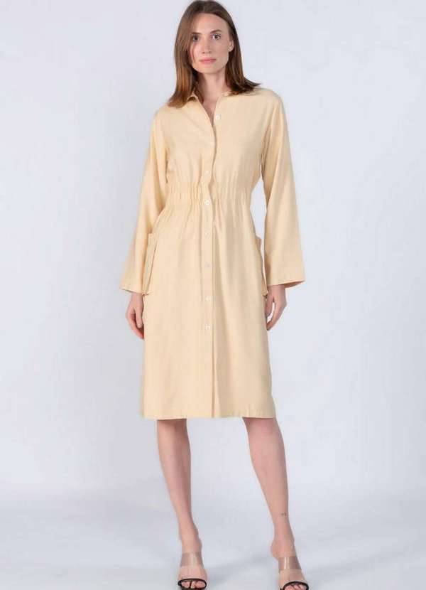 Vestido em Viscose Elastico na Cintura Bege Lamis