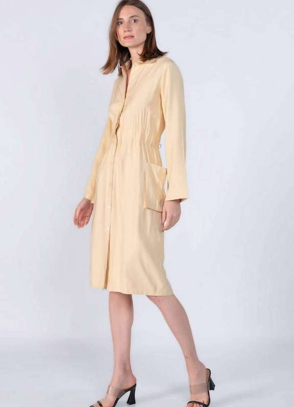 Lamis - Vestido em Viscose Elastico na Cintura Bege 3