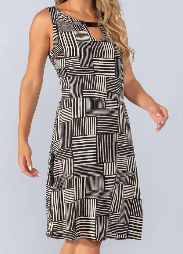 Lamis - Vestido em Viscose Listrado Preto