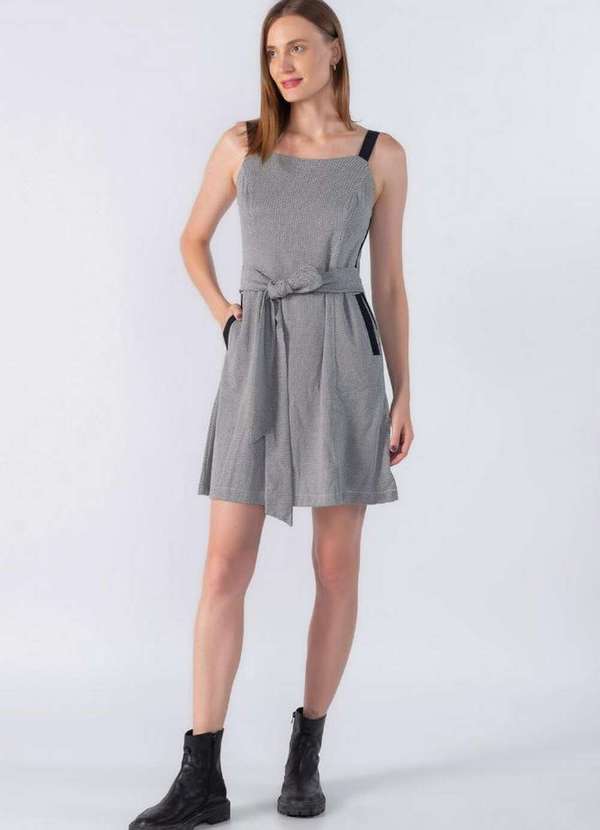 Lamis - Vestido Estampado com Faixa Preto 2