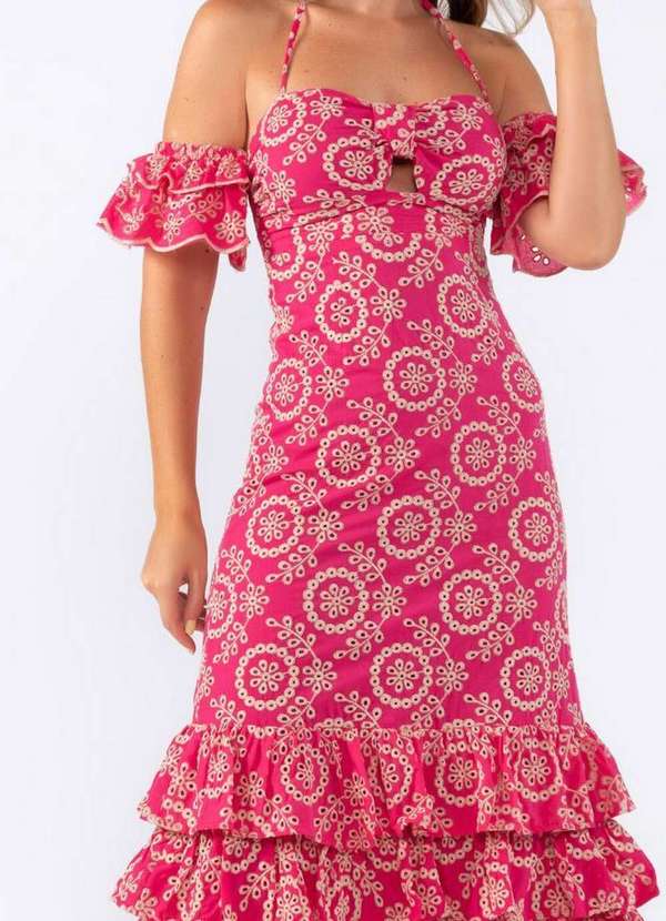 Lamis - Vestido Laise Bordado Babado na Barra Pink 2