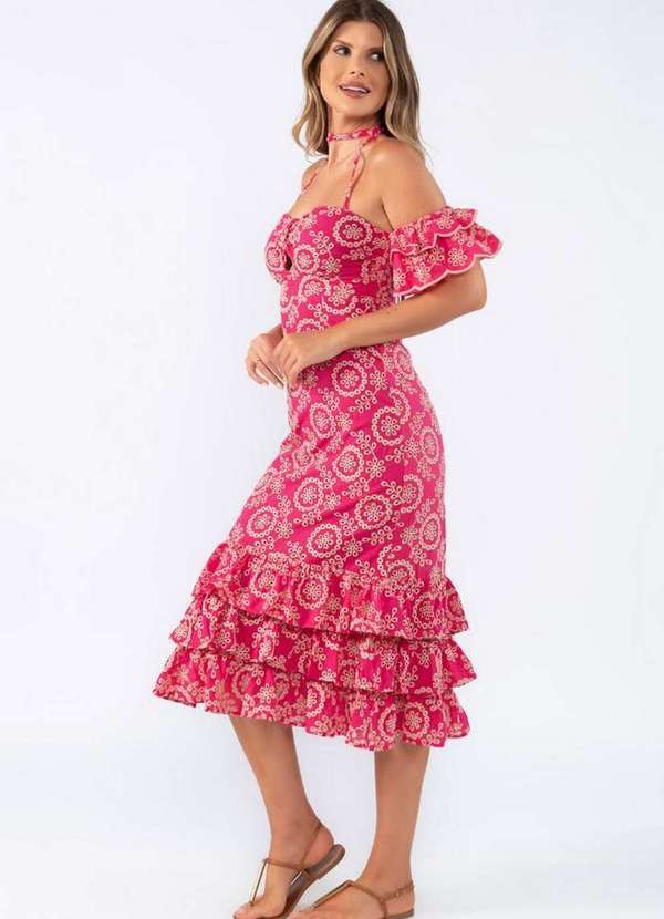 Lamis - Vestido Laise Bordado Babado na Barra Pink 3