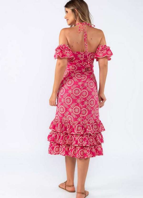 Lamis - Vestido Laise Bordado Babado na Barra Pink 4