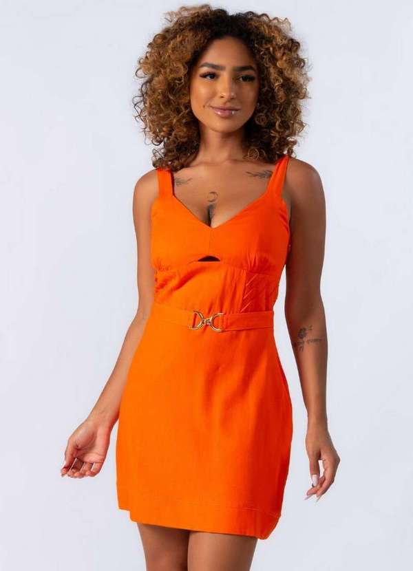 Lamis - Vestido Linho Fivela Laranja 2