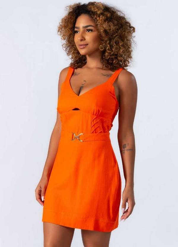 Lamis - Vestido Linho Fivela Laranja 3