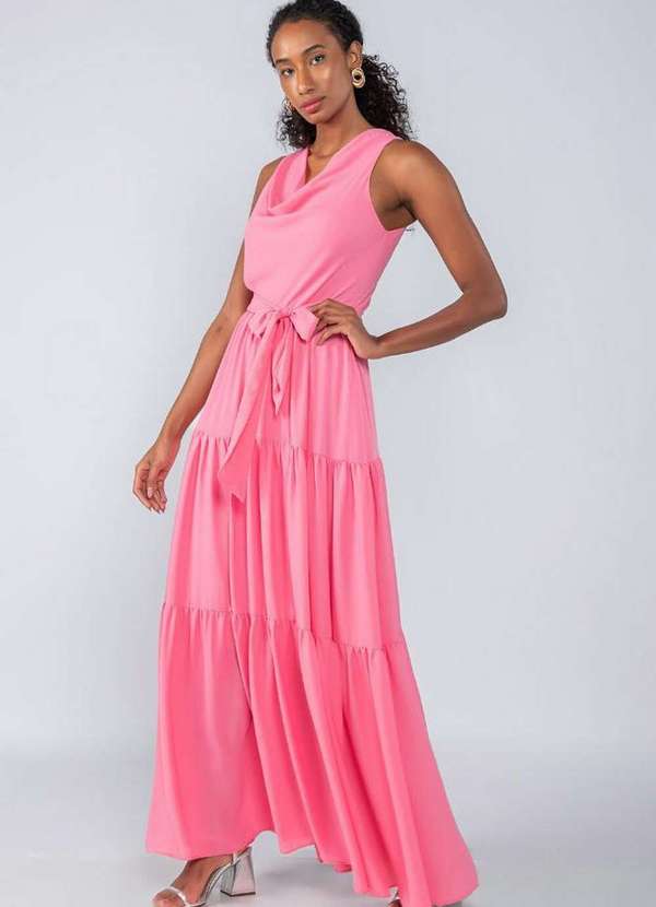 Lamis - Vestido Longo Barra Tres Marias e Gola Caida Rosa 3