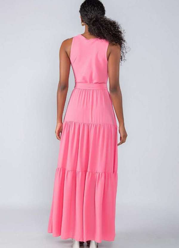 Lamis - Vestido Longo Barra Tres Marias e Gola Caida Rosa 4