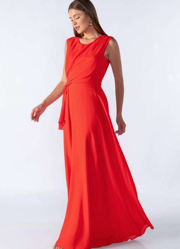 Lamis - Vestido Longo com Amarracao na Cintura Vermelho 3