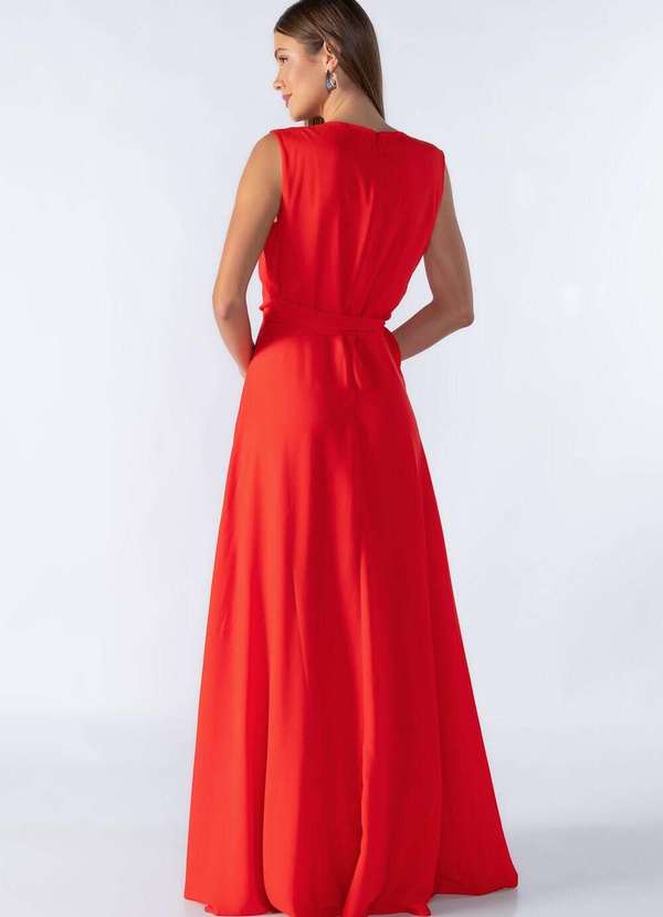 Lamis - Vestido Longo com Amarracao na Cintura Vermelho 4