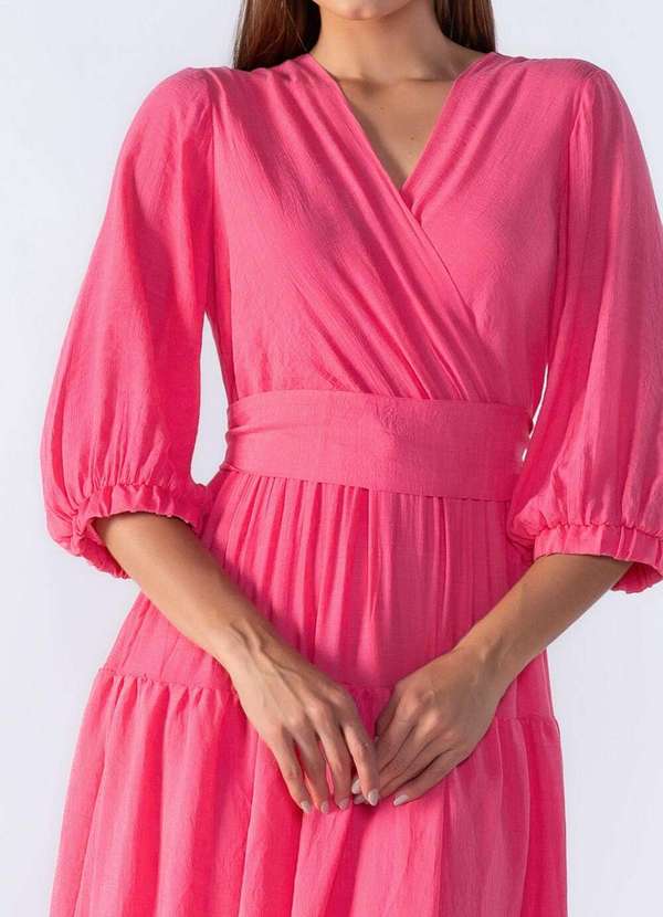 Lamis - Vestido Longo com Babados com Faixa Rosa 2