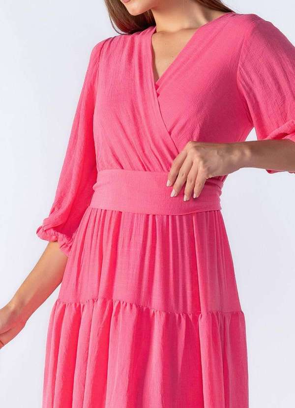 Lamis - Vestido Longo com Babados com Faixa Rosa 3