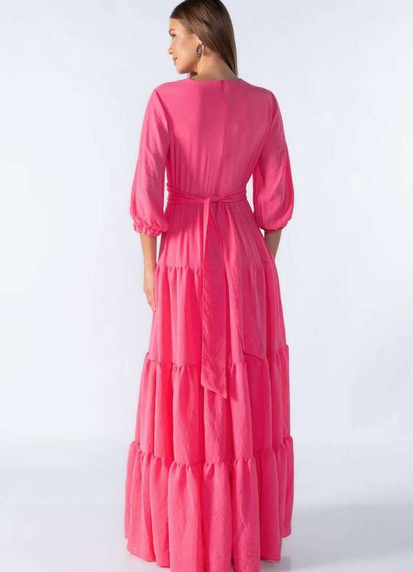 Lamis - Vestido Longo com Babados com Faixa Rosa 4