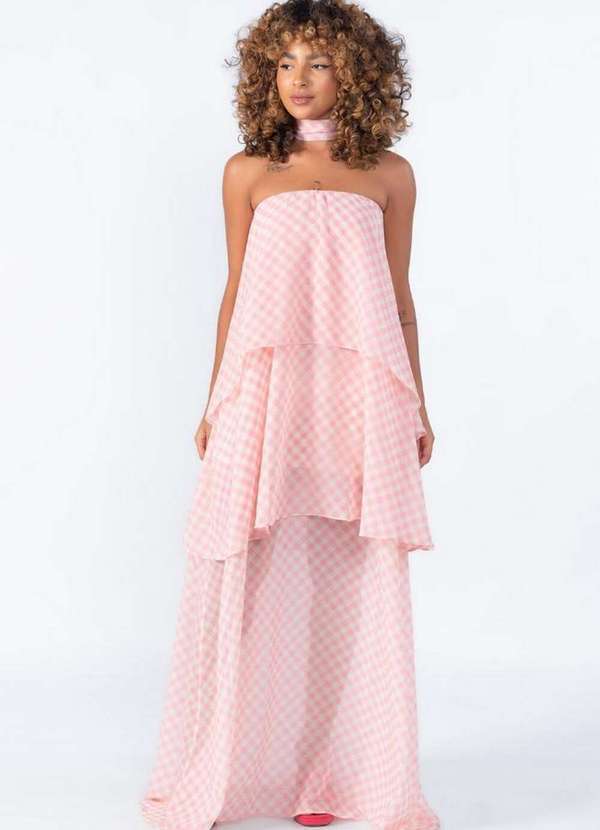 Lamis - Vestido Longo com Babados Tres Marias Rosa