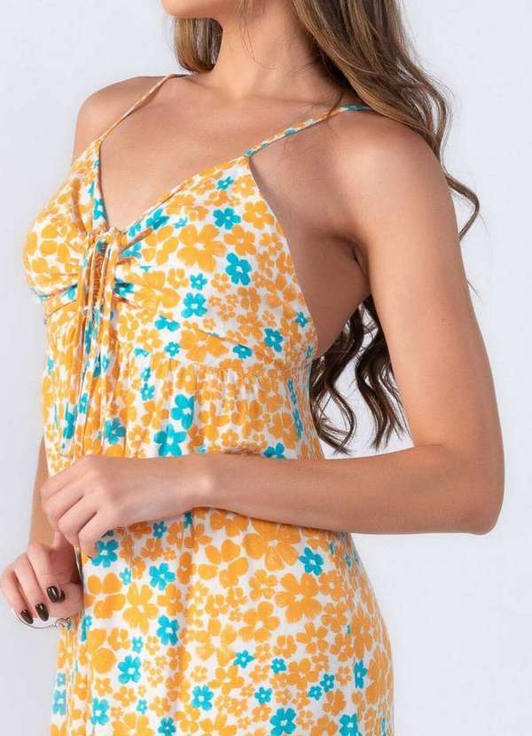 Lamis - Vestido Longo com Busto Franzido Laranja 3