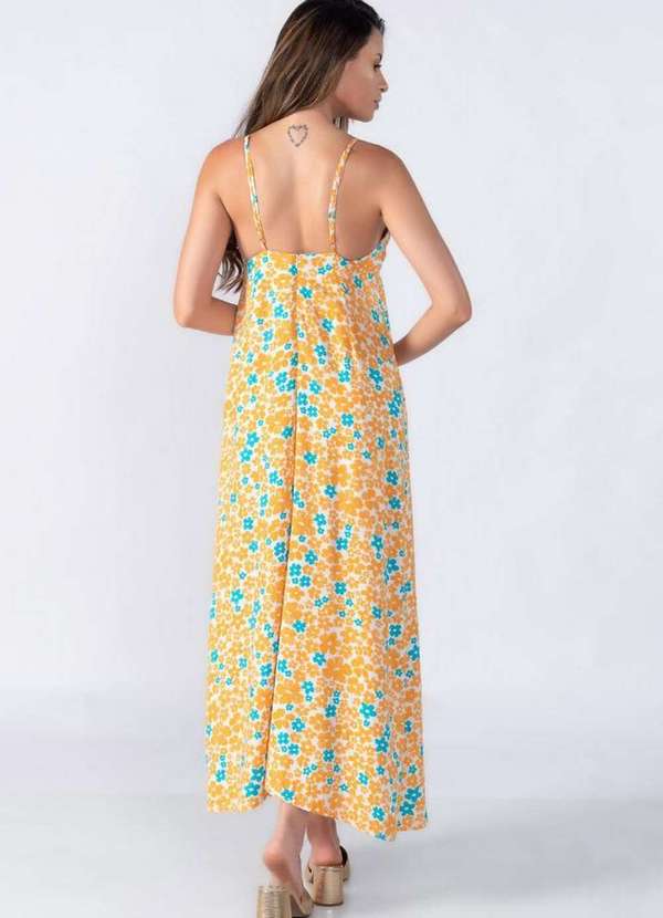 Lamis - Vestido Longo com Busto Franzido Laranja 4