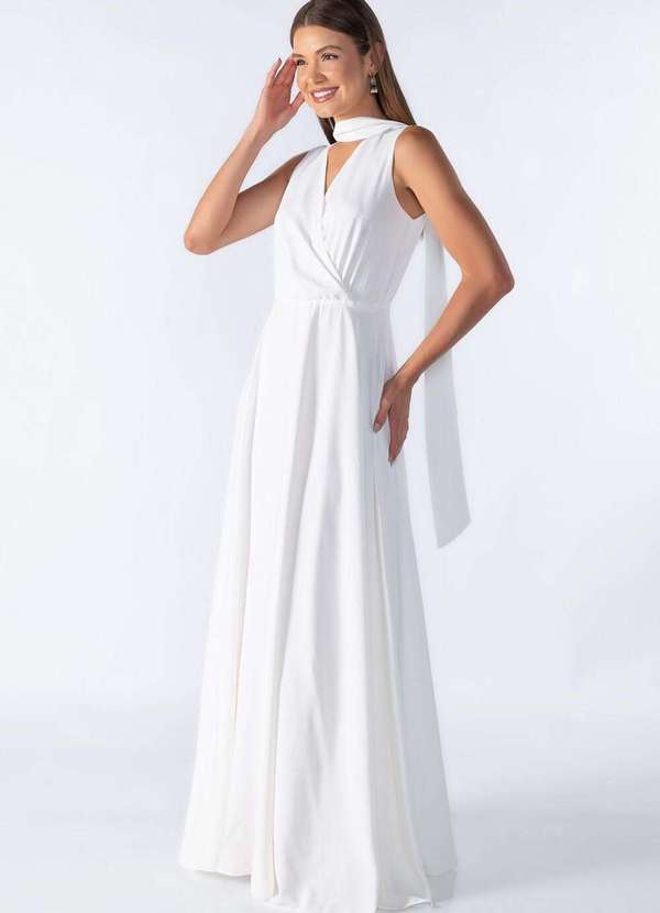 Lamis - Vestido Longo com Decote em V Off White 3