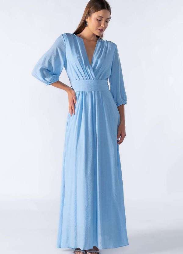 Lamis - Vestido Longo com Decote em V Azul