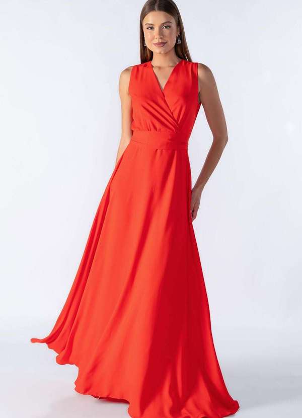 Lamis - Vestido Longo com Decote em V Vermelho