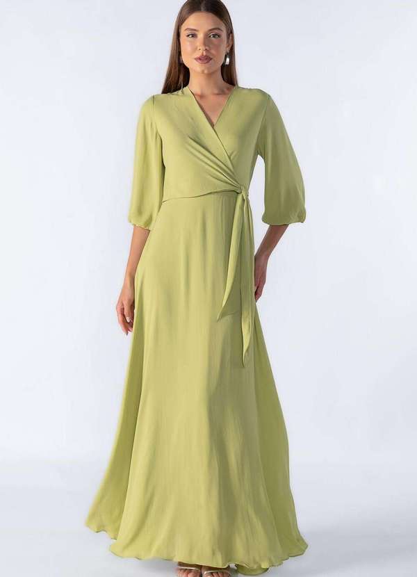 Lamis - Vestido Longo com Decote Transpassado Verde