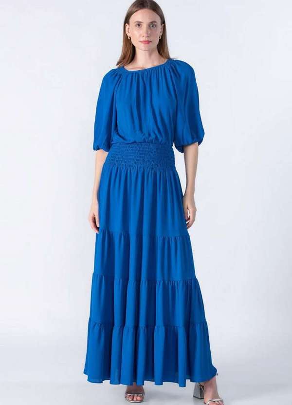 Lamis - Vestido Longo com Elastico e Babados Azul