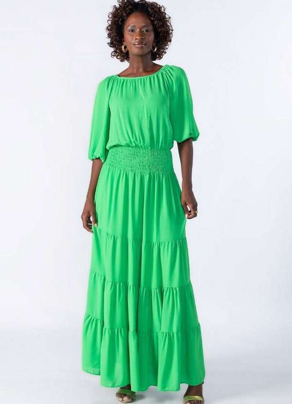 Lamis - Vestido Longo com Elastico e Babados Verde