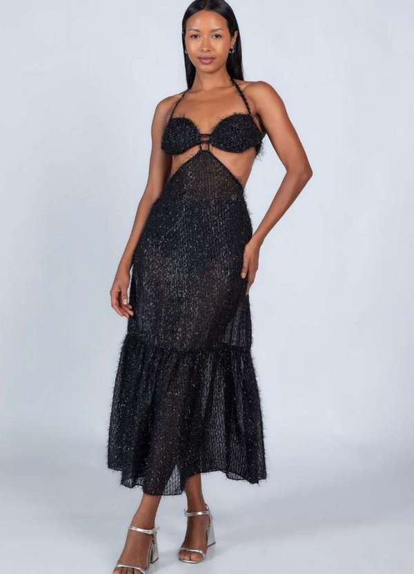 Lamis - Vestido Longo com Recorte Preto