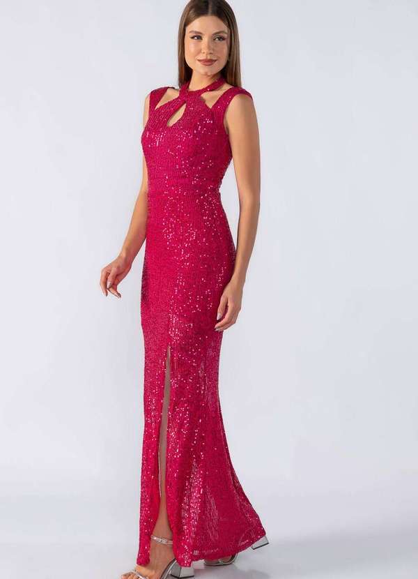 Lamis - Vestido Longo com Recortes no Decote Pink