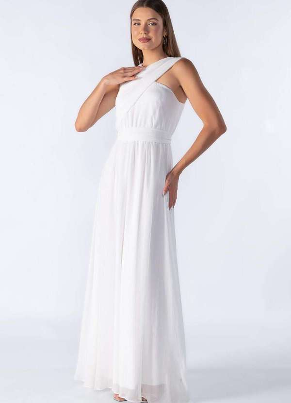 Lamis - Vestido Longo com Transpassado no Decote Off White 3
