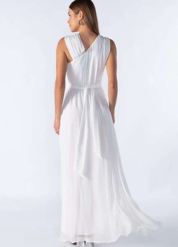 Lamis - Vestido Longo com Transpassado no Decote Off White 4