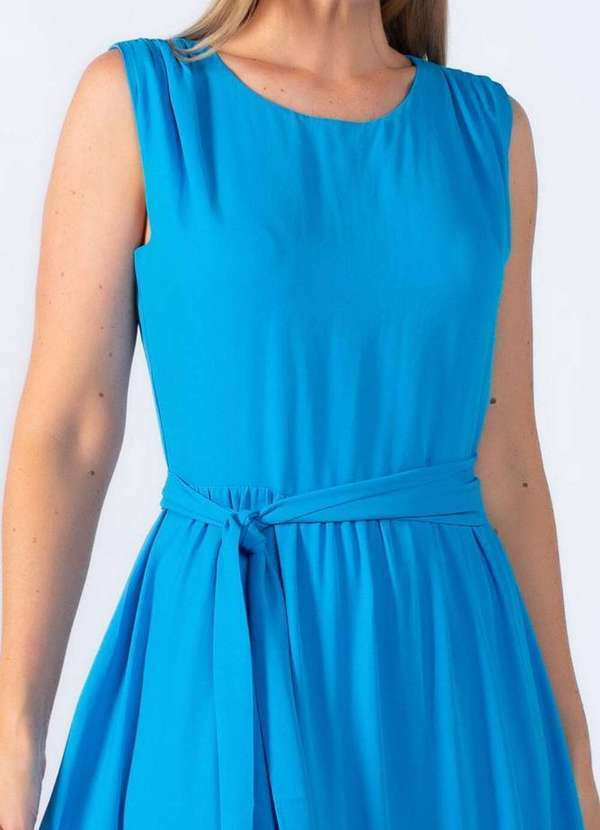 Lamis - Vestido Longo Crepe Detalhe Ombro Azul
