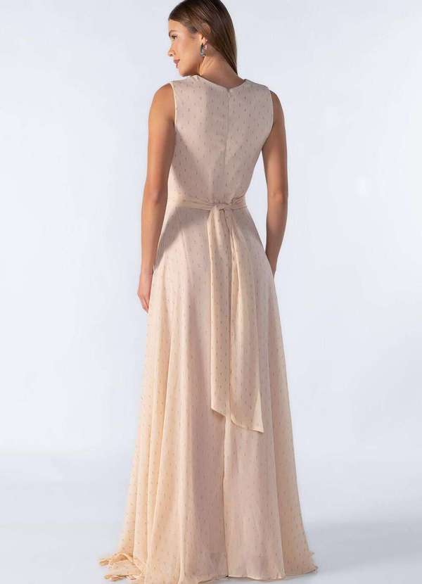 Lamis - Vestido Longo Decote em V com Pregas Bege 4