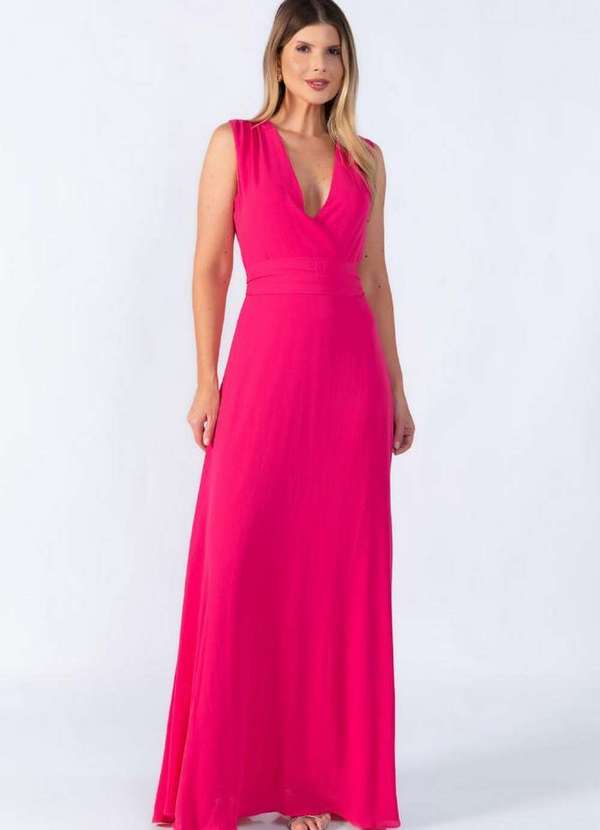 Lamis - Vestido Longo Decote Transpassado Rosa