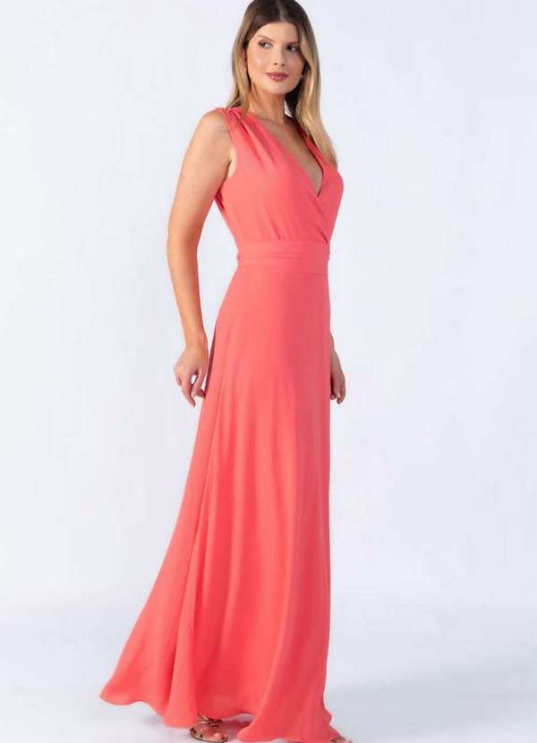 Lamis - Vestido Longo Decote Transpassado Goiaba 3