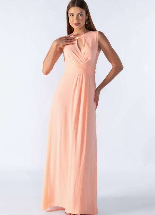 Lamis - Vestido Longo Decote Transpassado Salmao 2