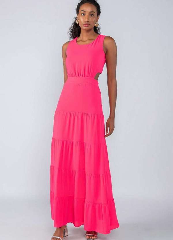 Lamis - Vestido Longo em Crepe Abertura Costas Pink
