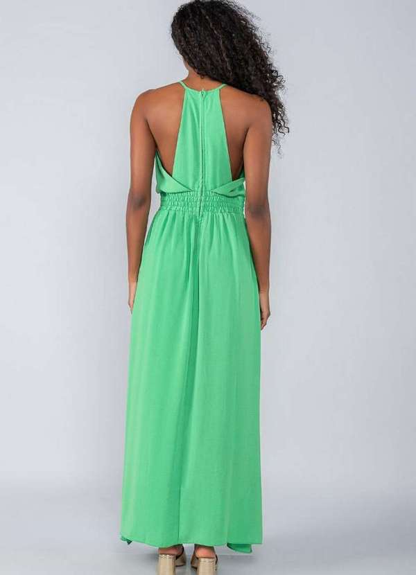 Lamis - Vestido Longo em Crepe Cavado e Elastico Cintura Verde 4