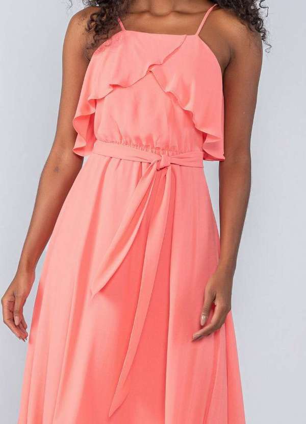 Lamis - Vestido Longo em Crepe de Alca Babado Goiaba 2