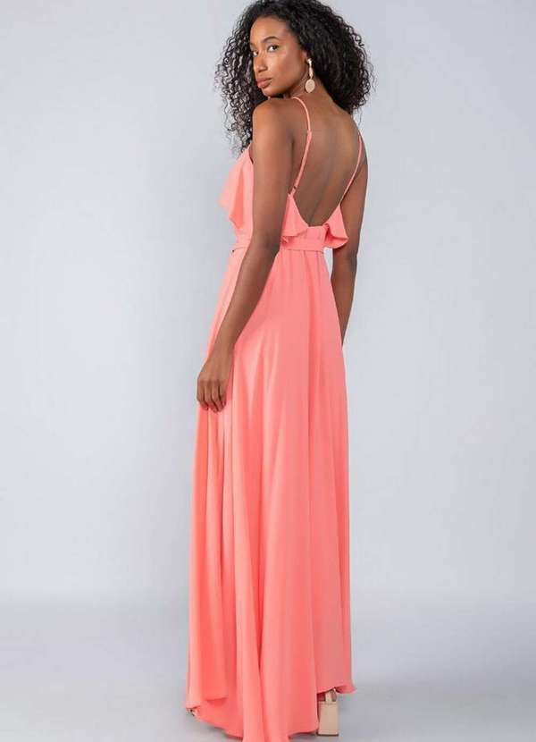 Lamis - Vestido Longo em Crepe de Alca Babado Goiaba 4